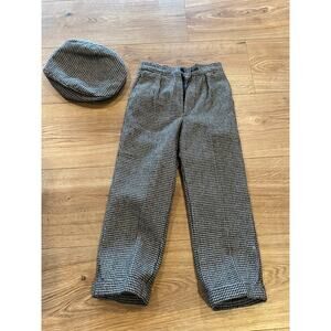 Boys Vintage Houndstooth Pleated Trousers with Flat Houndstooth Hat